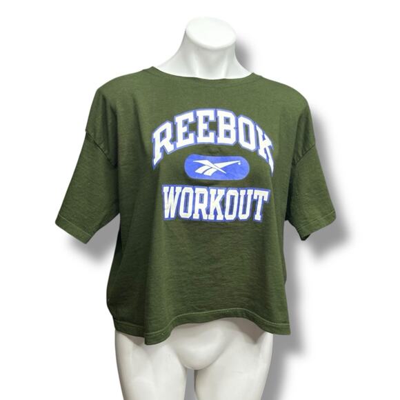 Vintage Reebok T Shirt 90s Cropped Green USA Big Logo Spellout Size L Retro Tee - Picture 5 of 14